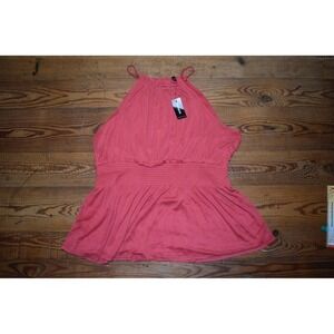EXPRESS Coral Halter Top Womens Size L Sleeveless‎ Peplum Blouse